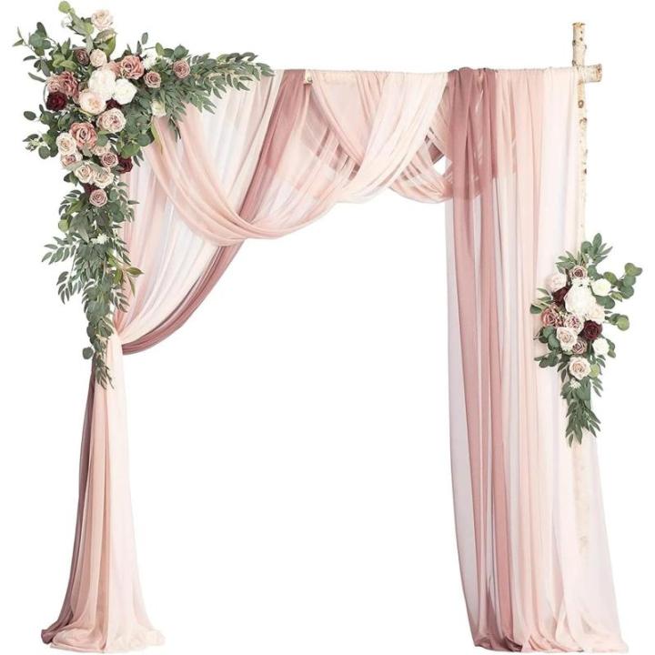 Künstliche Hochzeitsbogenblumen (5er-Pack) mit 2 Blumengirlanden und 3 durchscheinenden Gaze-Drapierstoffen für Hochzeitsfeier, Kaminsims, Tischläufer, Heimdekoration, 9