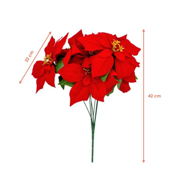 Kunstpoinsettia-boeket, 42 cm, natuurgetrouwe replica, kunstbloemen, kunstbloemen, boeket