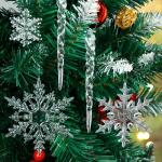 Kerstboomversiering, sneeuwvlokken, ijspegel, 42 stuks, kerstboomdecoraties, acryl
