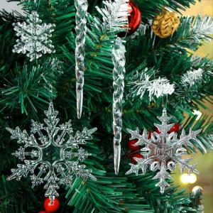 Kerstboomversiering, sneeuwvlokken, ijspegel, 42 stuks, kerstboomdecoraties, acryl
