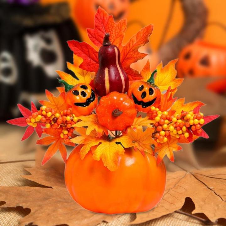 Halloween-Kürbisse, Ahornblätter, Ornament, Herbsternte, Dekor, neuartiges dekoratives Handwerk, Esstisch-Mittelstück für Geschäft und Büro, Style F