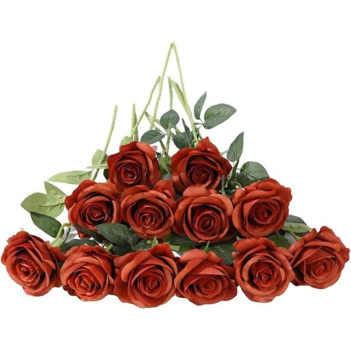 12 stuks Kunstmatige Rozen, 53cm Kunstrozen Enkele Lange Steel , Realistische voor Bruiloftsboeket, Thuis Tuin Woonkamer Hotel Kantoor Decoratie (Bruin)