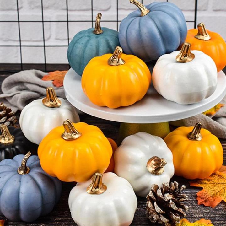 12 Stück kleine künstliche lebensechte Kürbisse Herbsternte Kürbisse für Herbsternte Dekor Halloween-Dekorationen