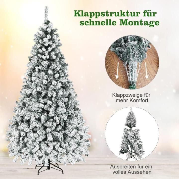 Kunstkerstboom met sneeuw en warmwitte ledverlichting, dennenboom met metalen standaard, pvc-naalden, kunstboom, klapsysteem, 225 cm, 180/225 cm