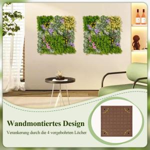 Set van 2 kunstheggen, plantenwand, 50 x 50 cm, panelen met veelzijdige kunstplanten, gesimuleerd gazon, wandplanten, kunstplant voor muur, balkon, tuin, groen (10 soorten)
