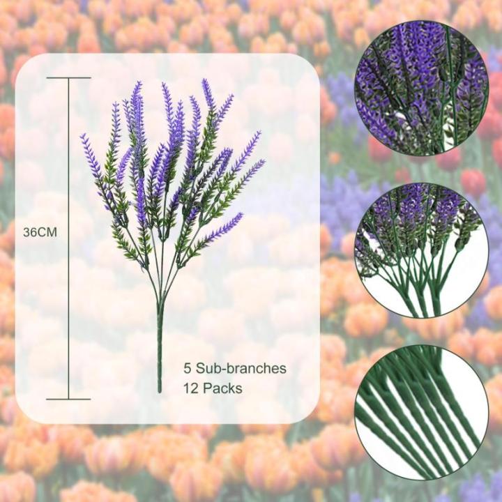 12 bundels kunstlavendel, kunstbloemen, UV-bestendige kunstbloemen, net echt, kunstbloemen, balkon, kunstbloemen, decoratie, binnen en buiten, boeket, kunstbloemen voor huis, tuin,