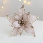 5 Stück Weihnachtsblume, Glitzer Weihnachtsblumen Weihnachtsstern, Simulation Künstliche Weihnachtsblumen, für Weihnachtsbaumschmuck Hochzeit Party Kranz Dekor (Champagner,25 cm