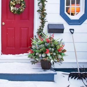 Weihnachtsbaum-Gartenstecker, Weihnachtsbäume für den Außenbereich,18 Zoll beleuchteter Pflanzgefäßfüller für den Außenbereich - 8 Blitzmodi und Timer-Pflanztöpfe zum Fül