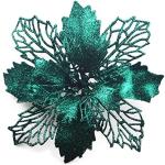 24 Stück Weihnachtsblumen für Weihnachtsbaumdeko, Weihnachten Funkeln Weihnachtsstern Blumen mit Clips für Hochzeit Weihnachtsbaum Neujahr Ornamente (Grün,16 cm)