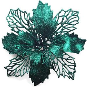 24 Stück Weihnachtsblumen für Weihnachtsbaumdeko, Weihnachten Funkeln Weihnachtsstern Blumen mit Clips für Hochzeit Weihnachtsbaum Neujahr Ornamente (Grün,16 cm)