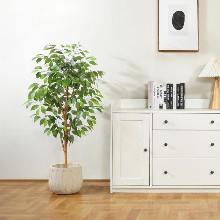 Ficus Benjamina , 120 cm, groot, met natuurhouten stam, kamerplant, kunstboom in pot, voor thuis, kantoor, balkon, decoratie (1 stuks)