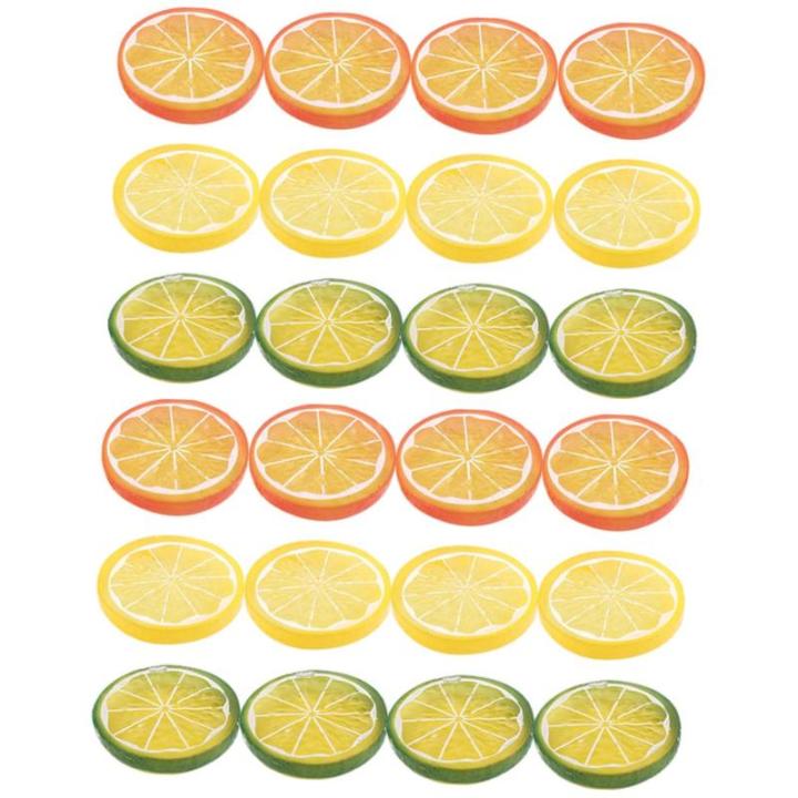5 Sätze Nachahmung Einer Zitronenscheibe Gefälschte Himbeere Künstliche Zitronenscheiben Dekorationen Künstliche Fruchtscheiben Gemüse Obstscheiben Kalk PVC 24 Stück * 5