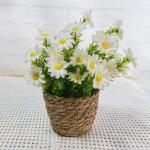 Künstliche Blumen im Topf,Künstliche Topfblumen,Blumenarrangement mit Gänseblümchen im Rattantopf | Seidiger künstlicher Gänseblümchen-Rattan-Topf-Bonsai für die Tischdekor