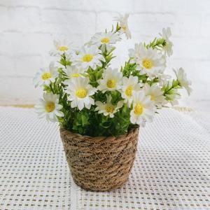 Künstliche Blumen im Topf,Künstliche Topfblumen,Blumenarrangement mit Gänseblümchen im Rattantopf | Seidiger künstlicher Gänseblümchen-Rattan-Topf-Bonsai für die Tischdekor