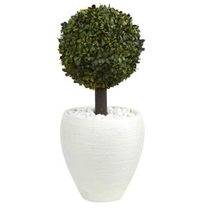 Boxwood Topiary In ' 1 Buchsbaum-Formschnitt in weißem, ovalem Übertopf, Kunststoff, 26"