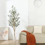 Olijfboom, , 180 cm, grote kunstboom, groen, kunstplant met vruchten in pot, voor binnen en buiten, thuis, slaapkamer, kantoor, tuindecoratie (1 stuks)