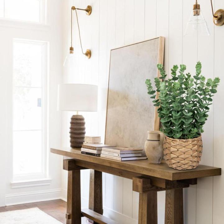 Kunstplant eucalyptus kunstplant lijkt op echte kamerplanten, decoratieve planten in gevlochten zeegras, pot, hoogte 43 cm