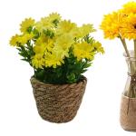 Künstliche Topfblumen,Künstlicher Gänseblümchentopf - Blumenarrangement mit Gänseblümchen im Rattantopf,Seidiger künstlicher Gänseblümchen-Rattan-Topf-Bonsai für die Tisc