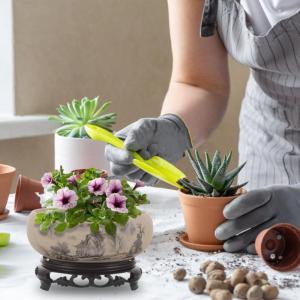 Vetplantenpotten, 18 cm, ronde platte plantenpot, lotusschaal, grote bonsai-potten met standaard, Chinese chinoiserie-vaas voor kamerplanten, grote cactusbloemen, keramiek