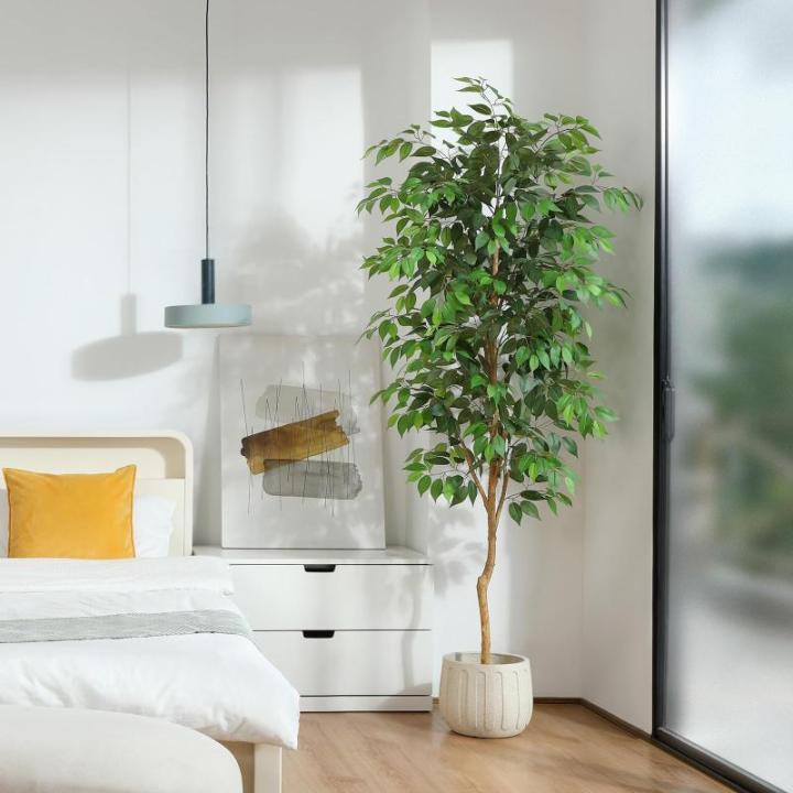 Ficus Benjamina , groot, 210 cm, met natuurhouten stam, kamerplant, kunstboom in pot, voor thuis, kantoor, balkon, decoratie (1 stuks)