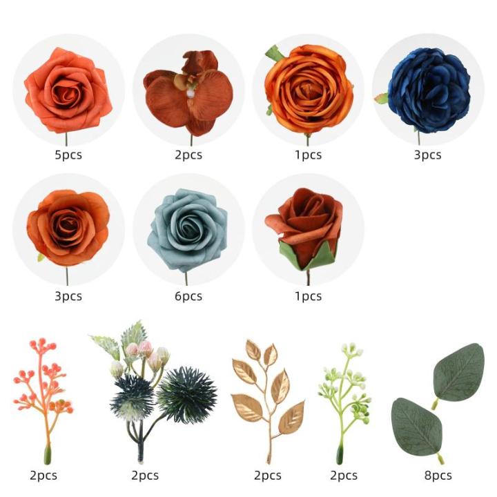 Künstliche Blumen Combo Königsblaue Blumen Mix Seidenblumen Orchideen Rosen mit Stielen für DIY Hochzeit Brautsträuße Babyparty Blumenarrangement Tischaufsätze Heimdekoration