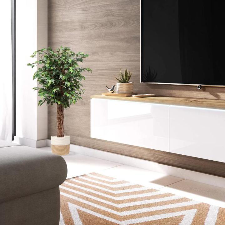 Ficus Benjamini , grote kunstboom, 123 cm hoog met 672 bladeren, ideaal voor de eetkamer en entree en interieurdecoratie