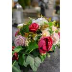 Grafoplegger van kunsttextiel, zijden bloemen, rozen, langwerpig 80 cm groot, XXL, begraafplaats voor dodenzondag, begrafenis als echt (roze)