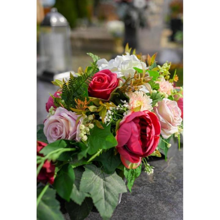 Grafoplegger van kunsttextiel, zijden bloemen, rozen, langwerpig 80 cm groot, XXL, begraafplaats voor dodenzondag, begrafenis als echt (roze)