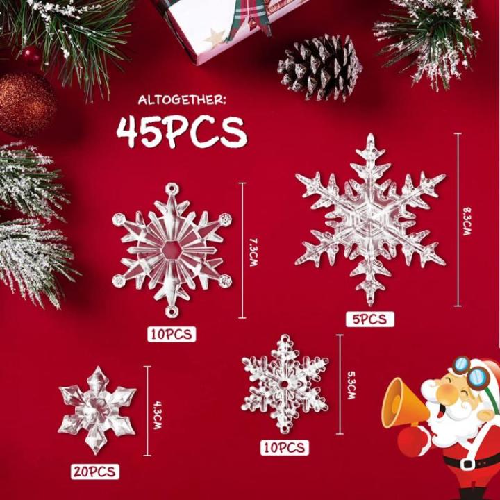 45 stuks kerstdecoratie sneeuwvlokken om op te hangen, acryl sneeuwvlokkendecoratie, ijspegels, hangende decoratie voor kerstboomversiering, raamdecoratie, winterdecoratie, feestsn