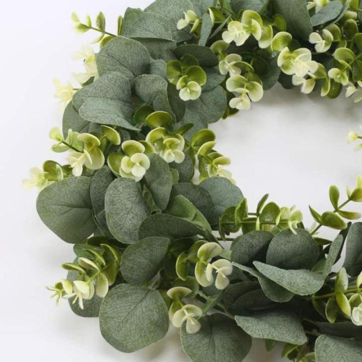Künstlicher Eukalyptuskranz für Haustür, Herbstkranz Grüne Blattkranzgirlande für Fenster Hochzeit Home Veranda - 40 cm