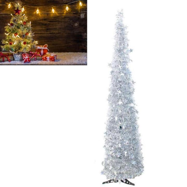 Weihnachtsbaum, PVC-Stern-Glitzer, Festliche, Faltbare Weihnachtsbaum-Figur, Dekoration für Zuhause, Hotel (Silver)