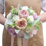 Künstlicher Rosenblumenstrauß mit Spitzenband, Simulation Hochzeitsstrauß für Valentinstag, Hochzeit, Braut, Fotografie-Requisiten