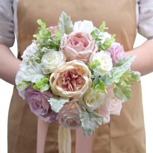 Künstlicher Rosenblumenstrauß mit Spitzenband, Simulation Hochzeitsstrauß für Valentinstag, Hochzeit, Braut, Fotografie-Requisiten