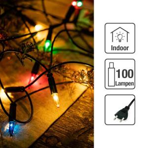 Lichtsnoer 100, 14,85 m kerstboom lichtketting kleurrijk, mini lichtketting raam kerstdecoratie, kaarsen lichtketting met stekker, lichtketting stopcontact kabel groen, 839074
