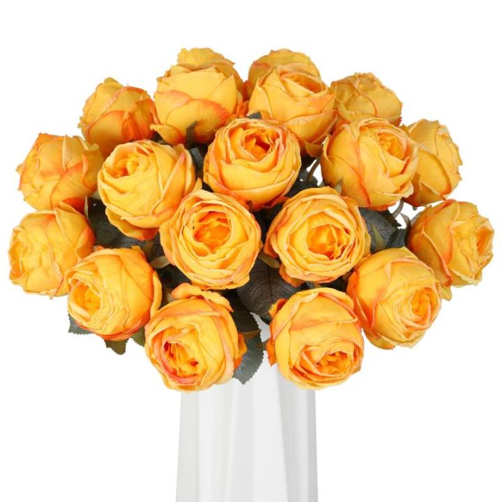 10 stuks gele kunstrozen, 50 cm, lang, enkele roos, kunstbloem, zijden bloesem, roos, realistische bloem voor tafel, kantoor, feest, bruiloft, woondecoratie (geel, 10 stuks)