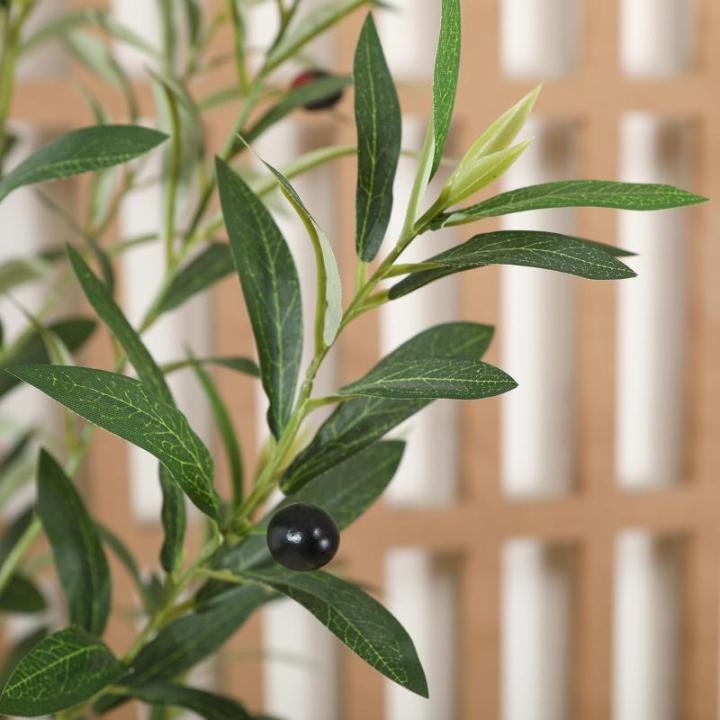 Kunstolijfboom, 150 cm, kunstplant, olijfboom met natuurlijke houten stam en levensechte vruchten voor thuis- en kantoordecoratie, grote voor binnen, 1 verpakking