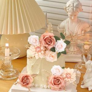 Champagne Kunstbloem Combo Nep Rose Faux Dahlia Bloemen met Stengels voor DIY Bruiloft Bruids Boeket Party Woondecoraties (champagne)