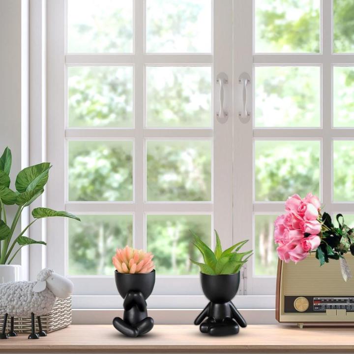 2 stuks schattige mini-bloempotten van keramiek, moderne keramische bloempotten, bloempotten, vetplanten, geschikt voor kantoor- en woonkamerdecoratie (zwart)