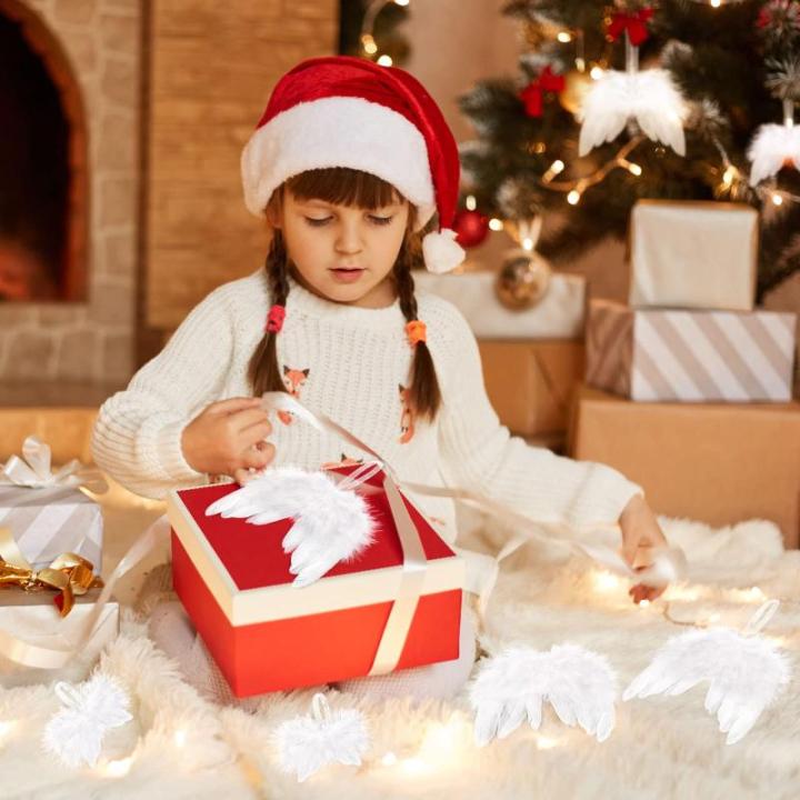10 stuks kerstengelenvleugels, witte kerstboomversiering, kerstversiering, witte engelenvleugels, kerstversiering voor kerstfeest, decoratie, doe-het-zelf handwerk
