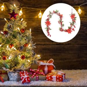 Weihnachts-Stechpalmen-Beeren-Girlande, Winter-Kunstgrün-Girlande, Rote Beeren, Stechpalmenblätter, Haus, Kamin, Wand, Tischdekoration, 1,8 M, Weihnachtsgirlande,