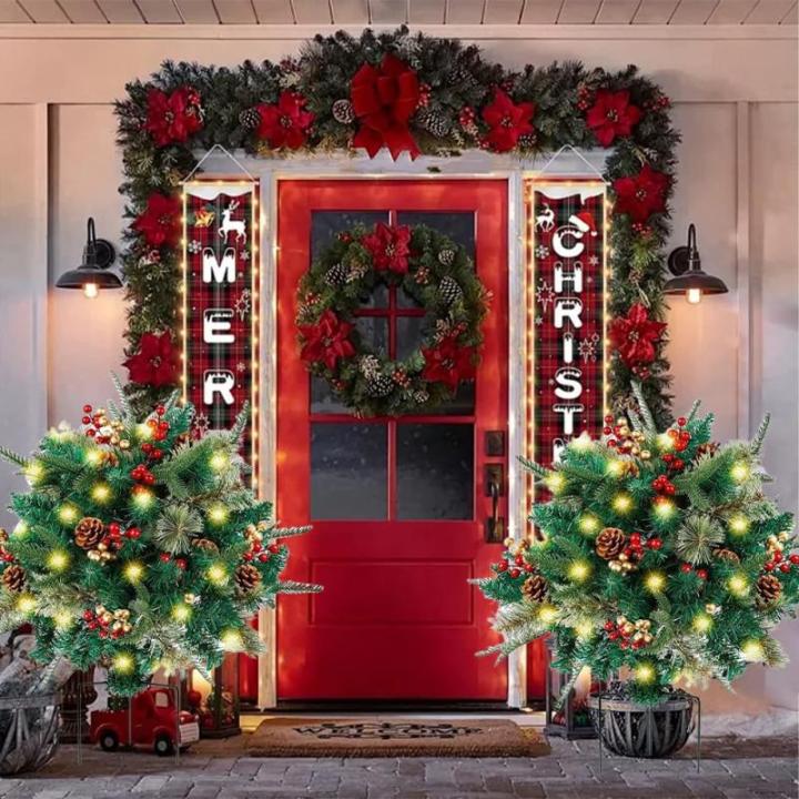 Weihnachts-Pflanzgefäß, künstliche Weihnachtsblumen für den Außenbereich, Urlaubs-Pflanzgefäßfüller, Urlaubs-Pflanzgefäß-Dekorationen, Urlaubs-Pflanzgefäß mit Lichtern,