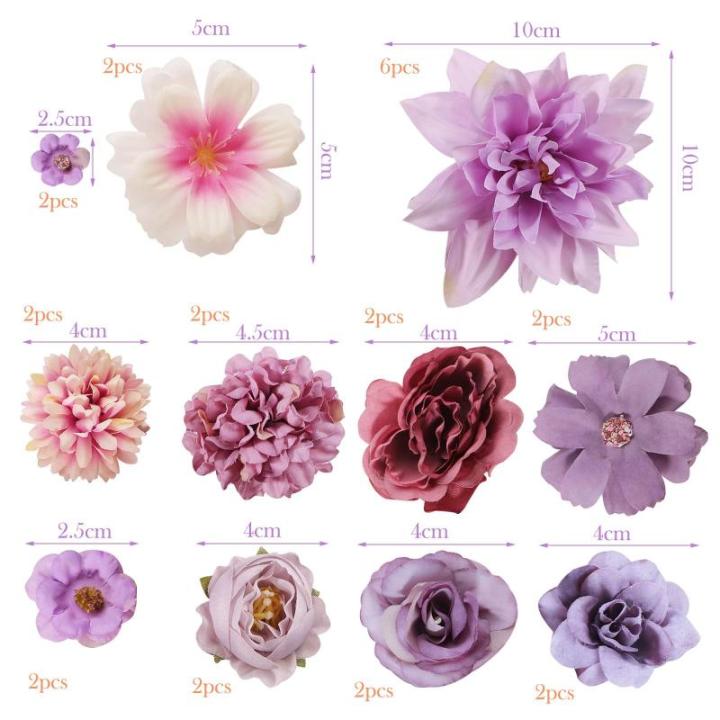 26 stuks hoofden 2-10 cm verschillende soorten kunstdecoratie bloemen mini kunstbloemkoppen, voor taartdecoratie, bruiloft, doe-het-zelf huishandwerk, decoratie,