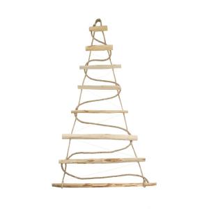 Handgemaakte kerstboom 95 cm hoog, van hazelnoothout | decoratieve hanger | met 200 cm LED-lampen | houten platen verbonden met een jute touw met een dikte van 6 mm