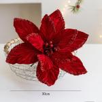 30 cm Weihnachtsblumen, weihnachtliche Glitzer-Weihnachtssterne, Weihnachtsbaumschmuck-Anhänger, handgefertigte Weihnachtsdekoration, künstliche Blumen(Rot)