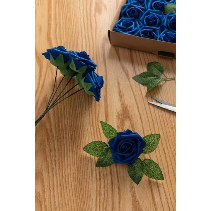 25 stks Echt uitziende Nep Rose Head, Faux Bloemen Realfor DIY Bruiloft Boeketten Centerpieces Arrangementen Party Home Decorations, Blauw