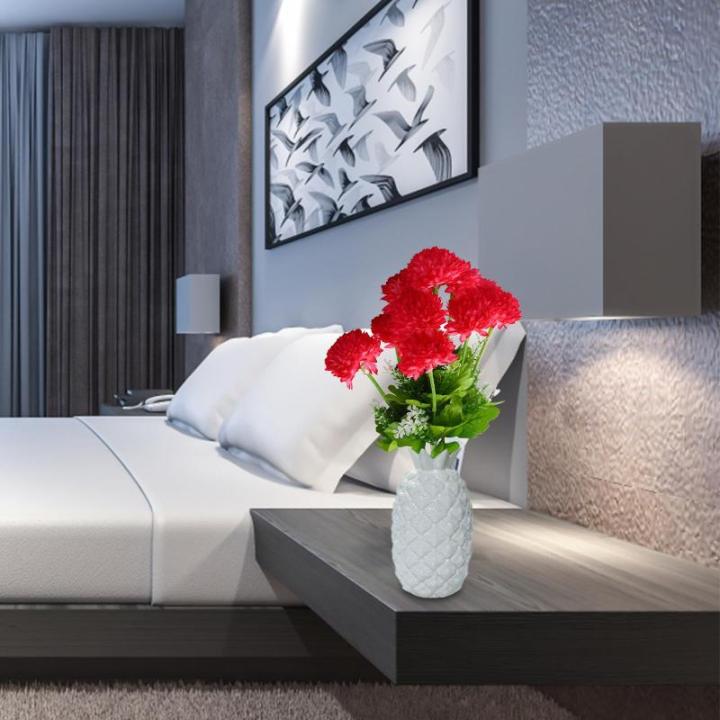Künstliche Blumen Unechte Pompon-Chrysantheme Kunstblumen Innen Rot Seidenblumen Dekoration für Haus, Garten, Büro, Küche, Tisch