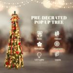 6/7 Fuß großer, 1-Minuten-Pop-Up-Weihnachtsbaum mit Licht, zusammenklappbarer Weihnachtsbaum, Arbol De Navidad Plegable, komplett dekorierter, vorbeleuchteter 6/7 Fuß großer, F