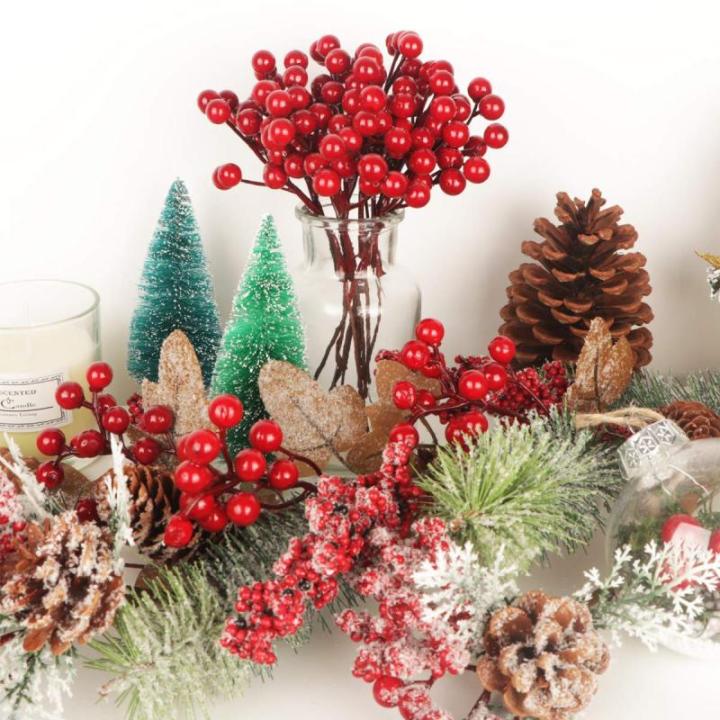 Kunstrode bessen voor kerstboom, decoratie, hulstbessen, takken, decoraties voor Kerstmis, thuis, hulstbessen voor handwerk, winter, vakantie, bruiloft, decoratie, 20 stuks