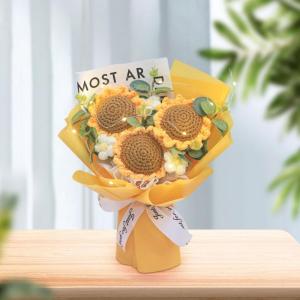 Led-gehaakte Boeket van kunstbloemen, handgemaakt gebreid kunstboeket voor Valentijnsdag, oranje