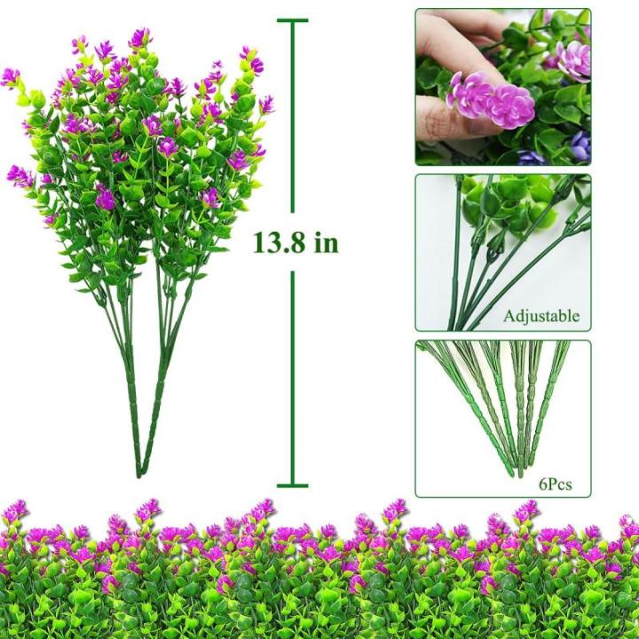 Kunstbloemen voor buiten, uv-bestendig, , bloemen in grote hoeveelheden voor het ophangen van plantenbakken, buiten, veranda, vaas, thuis, raamdecoratie, 6 bundels, paars-rood